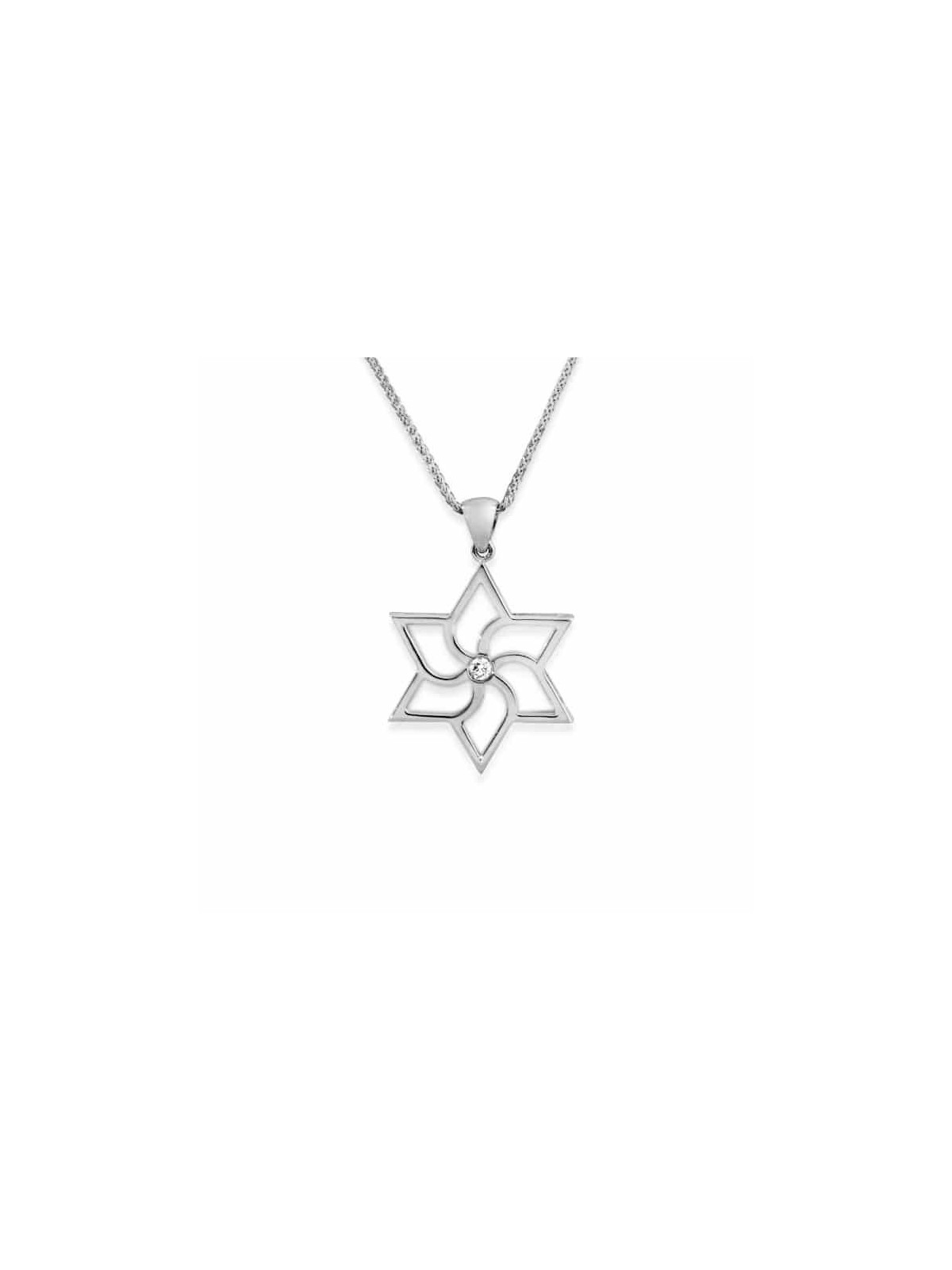 שרשרת מיני זהב לבן מגן דוד עם דימון , מתנות ט"ו באב , א